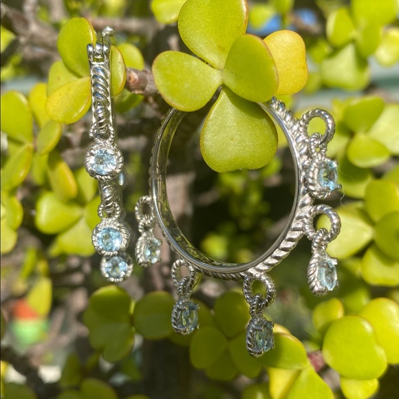 ‼️SALE‼️316L Stainless Steel Hoop Earrings with Light Blue Crystall - Picture 3 of 5